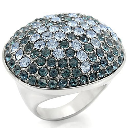 Rhodium + Ruthenium Brass Ring with Top Grade Crystal in Light Sapphire Size 5