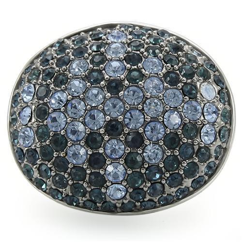 Rhodium + Ruthenium Brass Ring with Top Grade Crystal in Light Sapphire Size 5