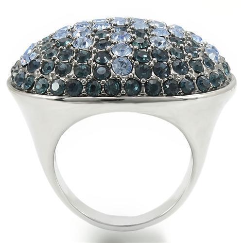 Rhodium + Ruthenium Brass Ring with Top Grade Crystal in Light Sapphire Size 5