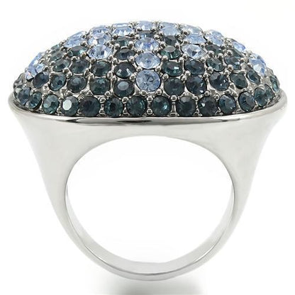 Rhodium + Ruthenium Brass Ring with Top Grade Crystal in Light Sapphire Size 5