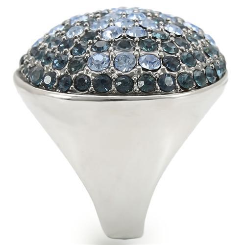 Rhodium + Ruthenium Brass Ring with Top Grade Crystal in Light Sapphire Size 5