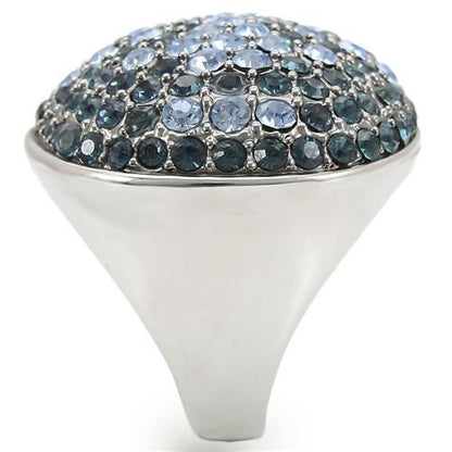 Rhodium + Ruthenium Brass Ring with Top Grade Crystal in Light Sapphire Size 5