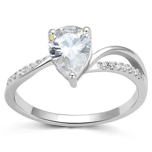 Rhodium 925 Sterling Silver Ring with AAA Grade CZ in Clear