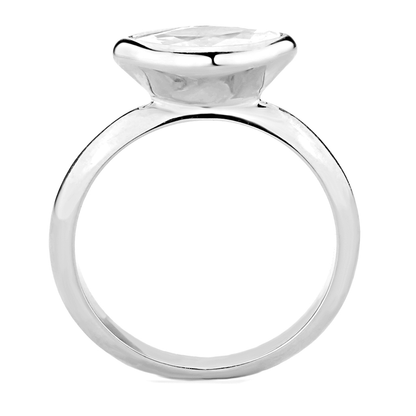 3W1489 - Rhodium Brass Ring with AAA Grade CZ  in Clear