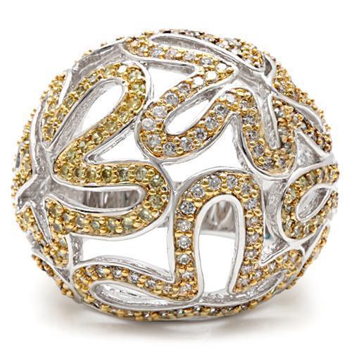Reverse Two-Tone Brass Ring with AAA Grade CZ in Topaz
