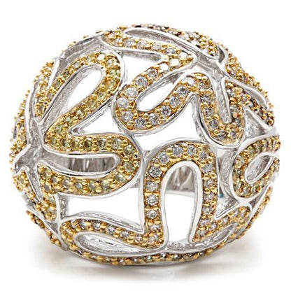 Reverse Two-Tone Brass Ring with AAA Grade CZ in Topaz