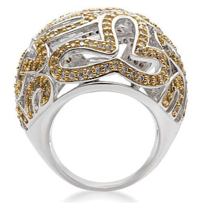 Reverse Two-Tone Brass Ring with AAA Grade CZ in Topaz