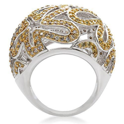 Reverse Two-Tone Brass Ring with AAA Grade CZ in Topaz