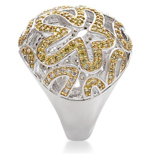 Reverse Two-Tone Brass Ring with AAA Grade CZ in Topaz