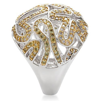 Reverse Two-Tone Brass Ring with AAA Grade CZ in Topaz