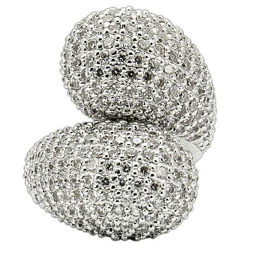 0W216 - Rhodium Brass Ring with AAA Grade CZ  in Clear Size 7