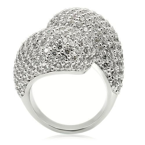 0W216 - Rhodium Brass Ring with AAA Grade CZ  in Clear Size 7