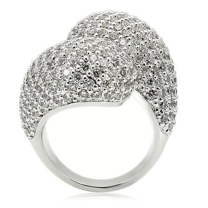 0W216 - Rhodium Brass Ring with AAA Grade CZ  in Clear Size 7