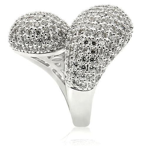 0W216 - Rhodium Brass Ring with AAA Grade CZ  in Clear Size 7