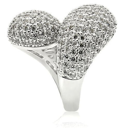 0W216 - Rhodium Brass Ring with AAA Grade CZ  in Clear Size 7