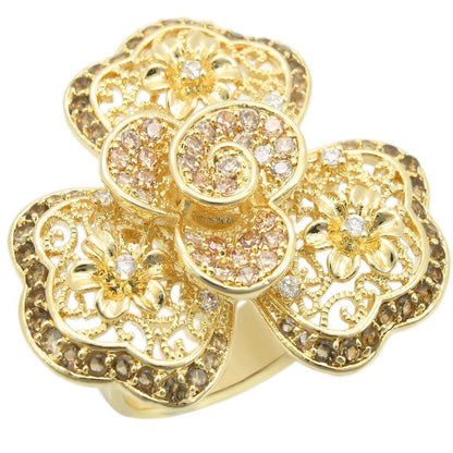 Gold Brass Ring with AAA Grade CZ in Multi Color