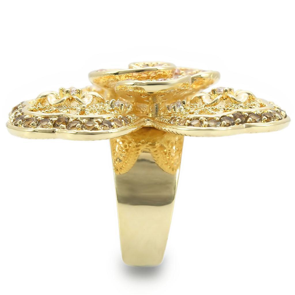 Gold Brass Ring with AAA Grade CZ in Multi Color