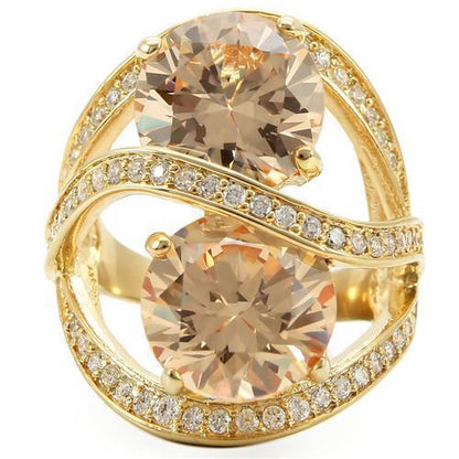 Gold Brass Ring with AAA Grade CZ in Champagne Size 10