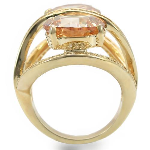 Gold Brass Ring with AAA Grade CZ in Champagne Size 10