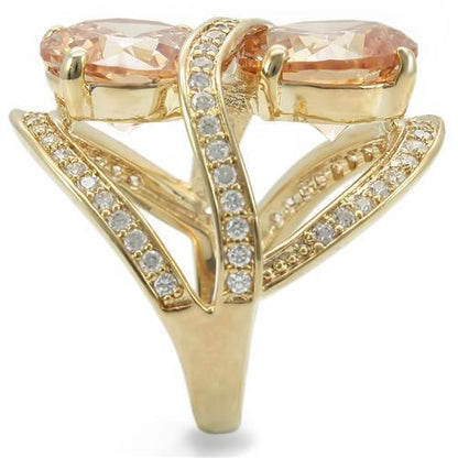 Gold Brass Ring with AAA Grade CZ in Champagne Size 10