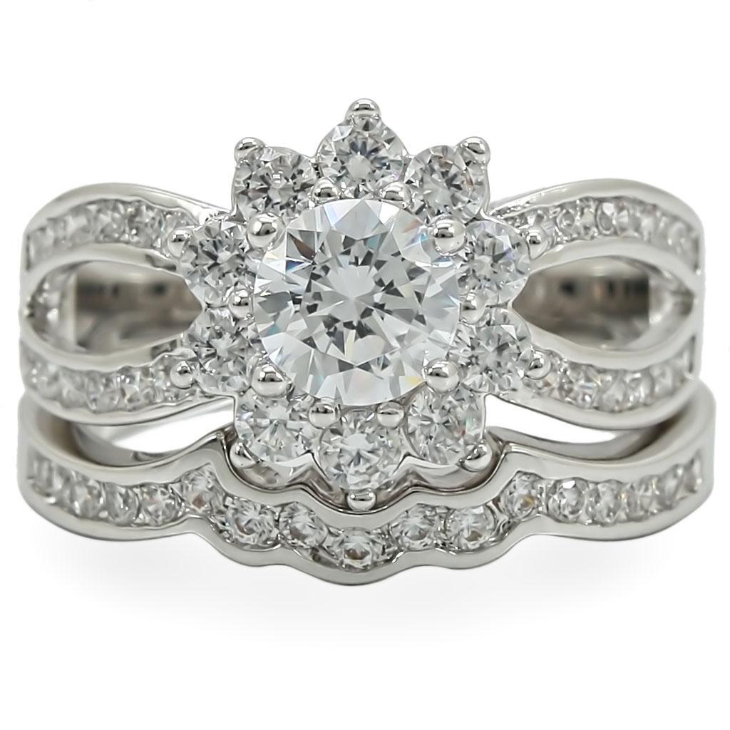 Rhodium Brass Ring with AAA Grade CZ in Clear Size 6