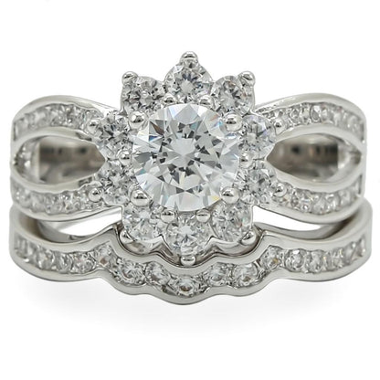 Rhodium Brass Ring with AAA Grade CZ in Clear Size 6