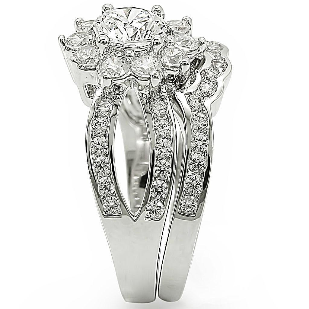 Rhodium Brass Ring with AAA Grade CZ in Clear Size 6