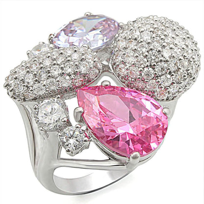Rhodium Brass Ring with AAA Grade CZ in Multi Color Size 5