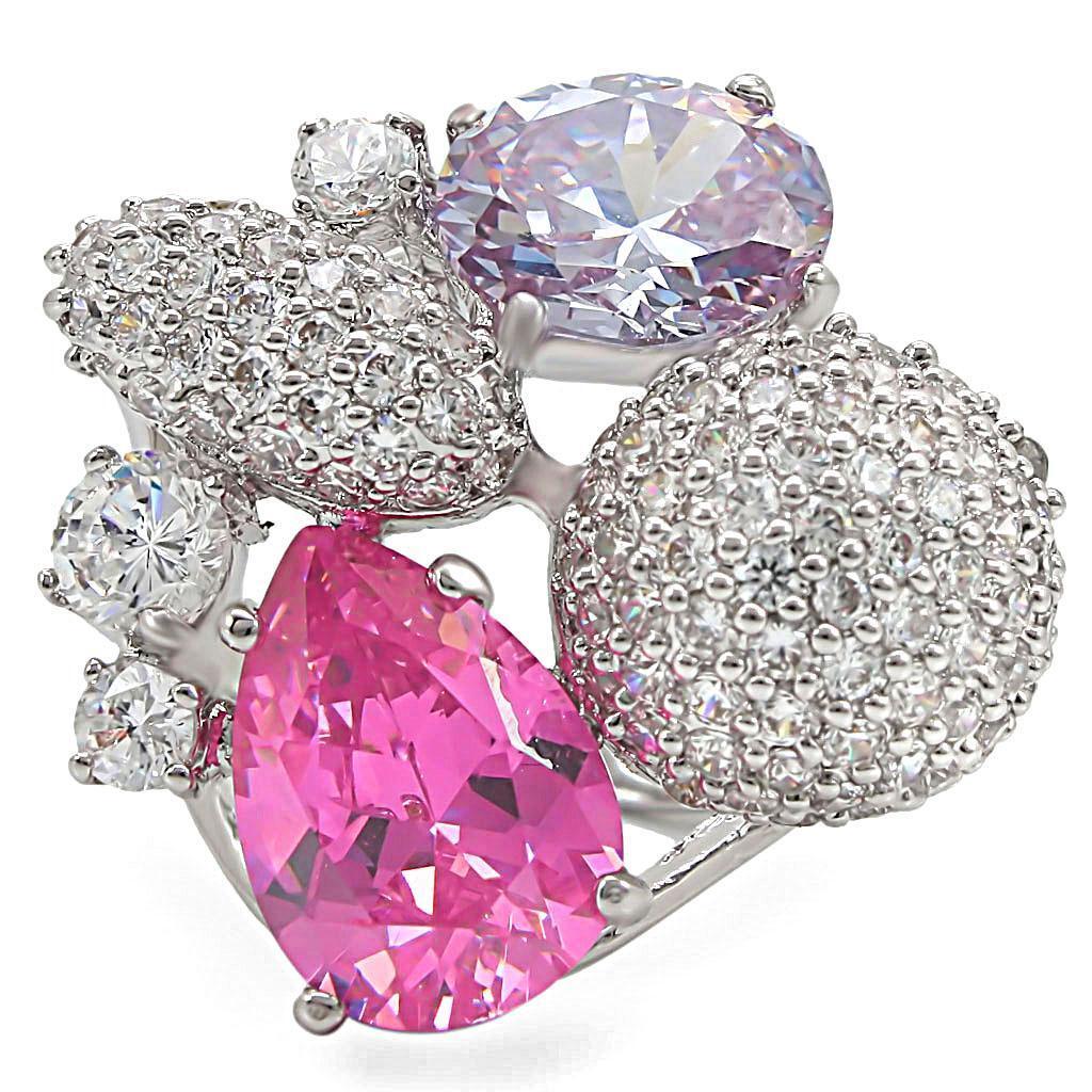 Rhodium Brass Ring with AAA Grade CZ in Multi Color Size 5