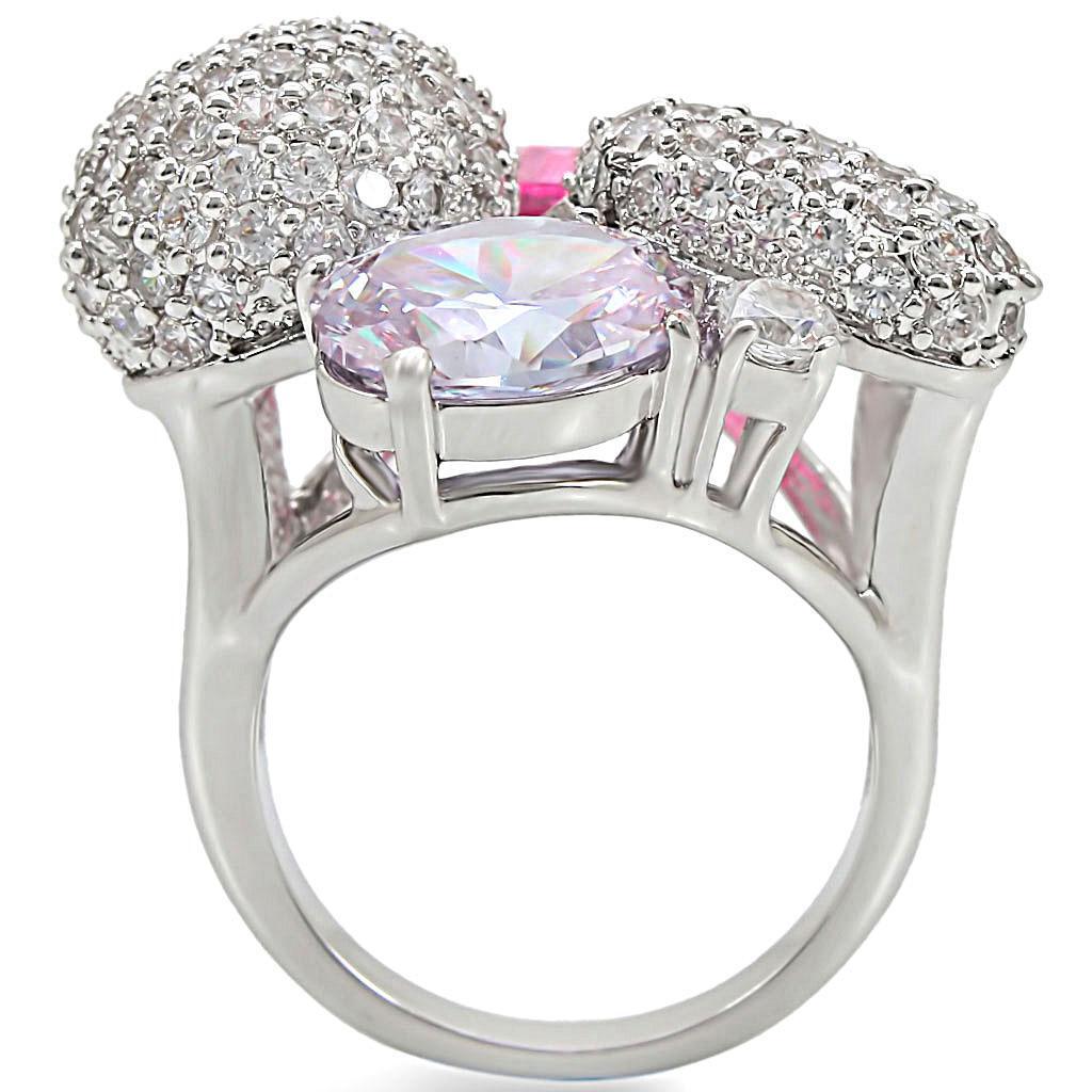 Rhodium Brass Ring with AAA Grade CZ in Multi Color Size 5