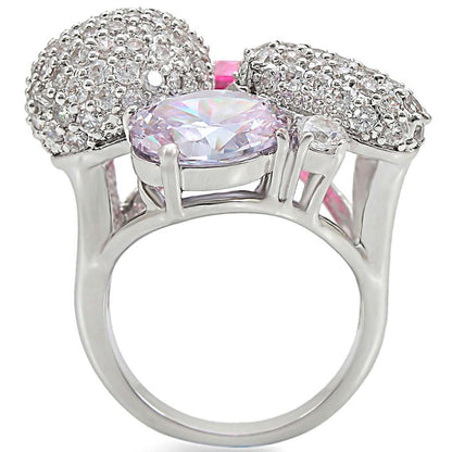 Rhodium Brass Ring with AAA Grade CZ in Multi Color Size 5
