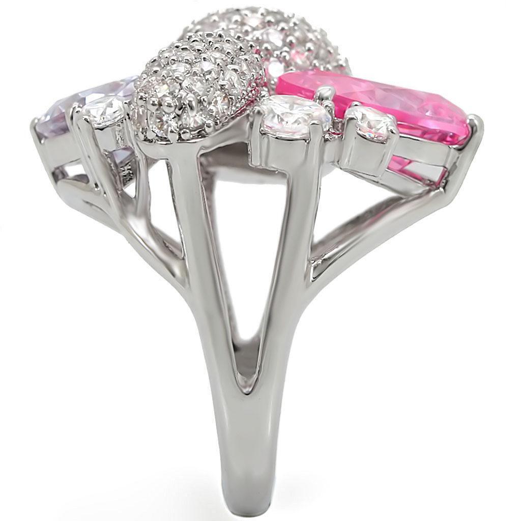 Rhodium Brass Ring with AAA Grade CZ in Multi Color Size 5