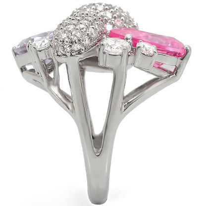 Rhodium Brass Ring with AAA Grade CZ in Multi Color Size 5
