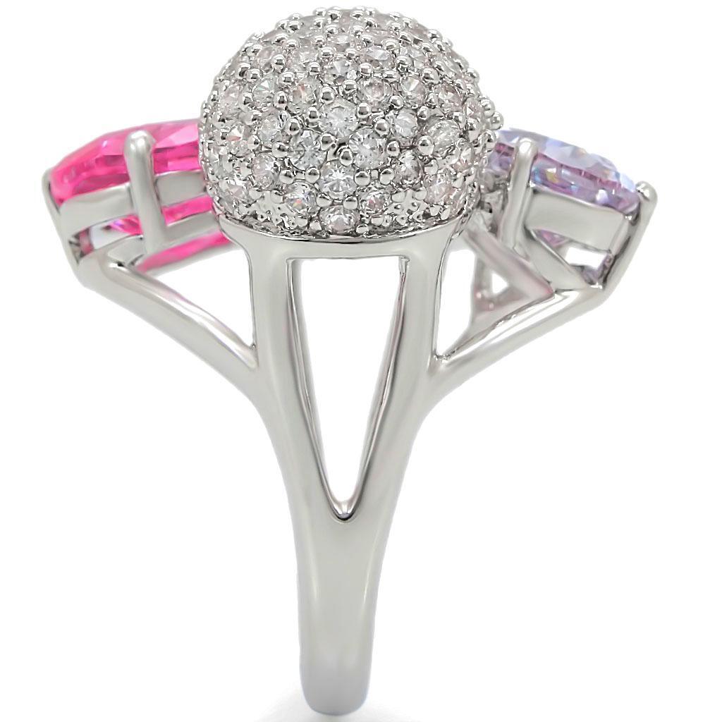 Rhodium Brass Ring with AAA Grade CZ in Multi Color Size 5