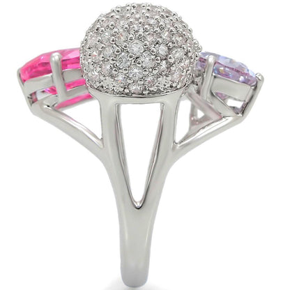 Rhodium Brass Ring with AAA Grade CZ in Multi Color Size 5