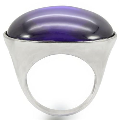 Rhodium Brass Ring with Genuine Stone in Amethyst Size 7