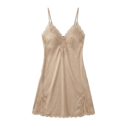 Sexy lace-embroidered V-neck halter nightgown
