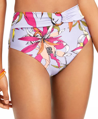Bar III Printed High-Waist Bikini Bottoms Wild Tropic, Purple, Size XS