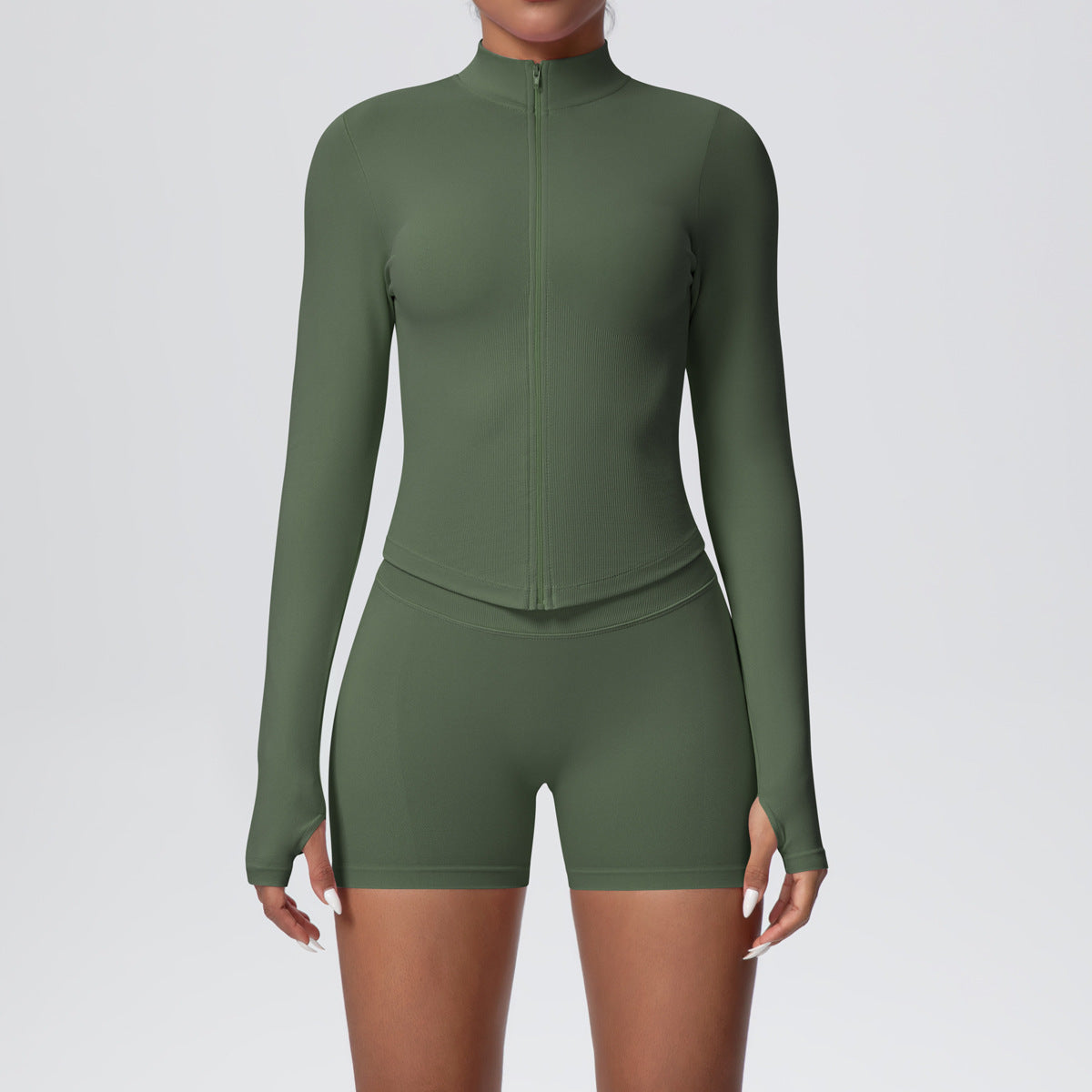 seamless solid color tight high elastic breathable zipper sports suit