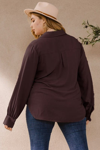 Curvy Draped Wrap Twist Shirts Blouse - Plum