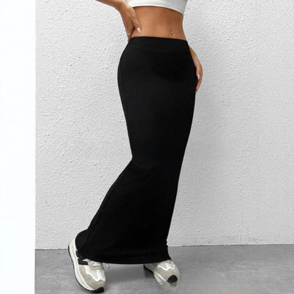 Womens Solid Color Slim Long Skirt