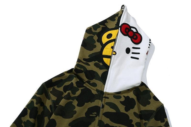 BAPE Sanrio Milo Hello Kitty Split Face 1st Camo Full Zip Hoodie A Bathing Ape Green