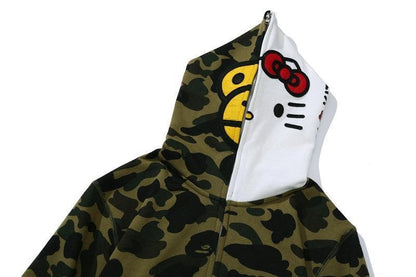 BAPE Sanrio Milo Hello Kitty Split Face 1st Camo Full Zip Hoodie A Bathing Ape Green