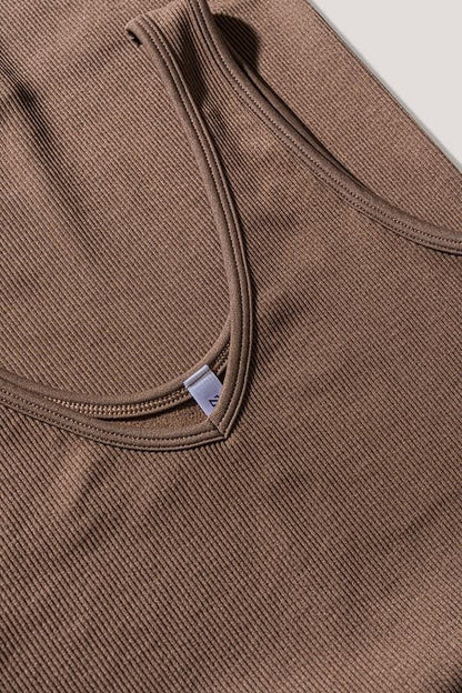 Ribbed Sports Bodysuit - Brown