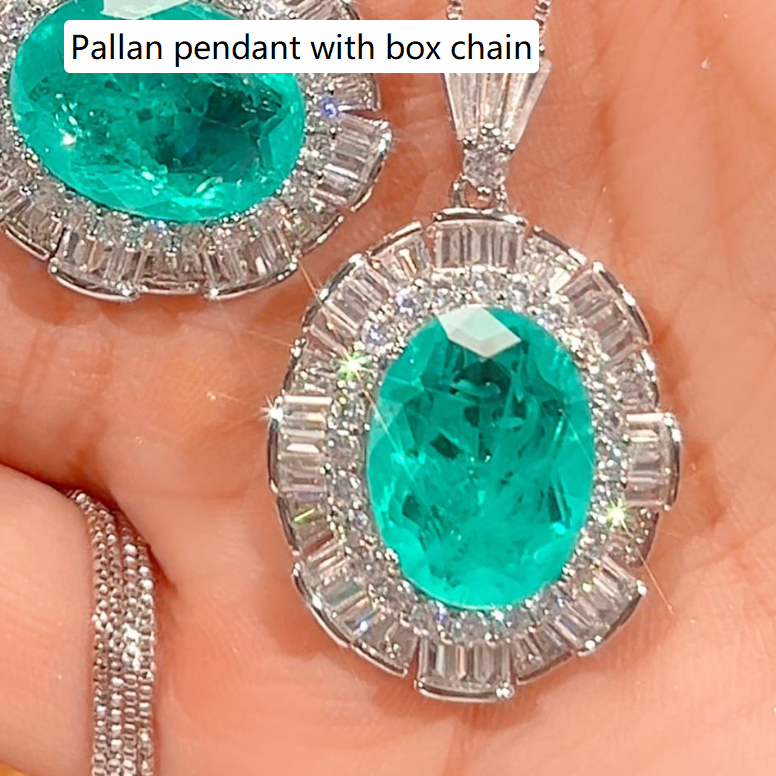 Simulated Emerald Paraiba Jewelry Set Copper-Based Light Luxury Women&