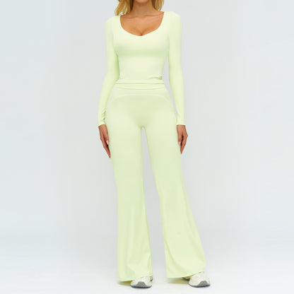 Color-Blocking Brushed Yoga Set for Women Double Shoulder Straps Workout Fitness Suit