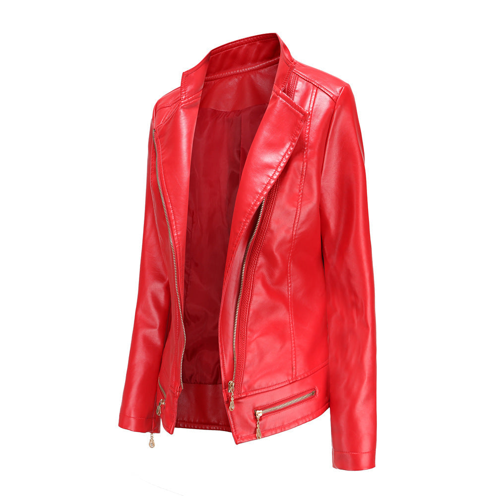 Damen Kunstleder Dünne Frühlings-Herbstjacke Damen Jacke Freizeitkleidung