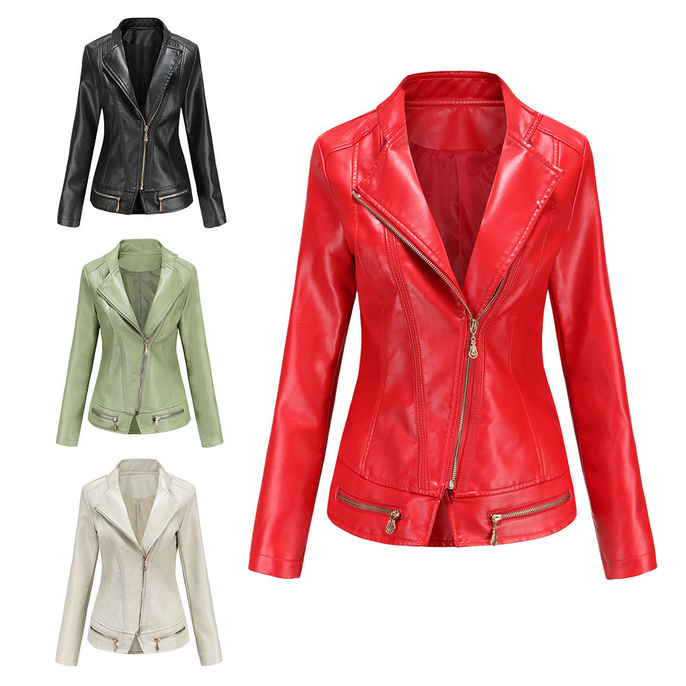 Damen Kunstleder Dünne Frühlings-Herbstjacke Damen Jacke Freizeitkleidung