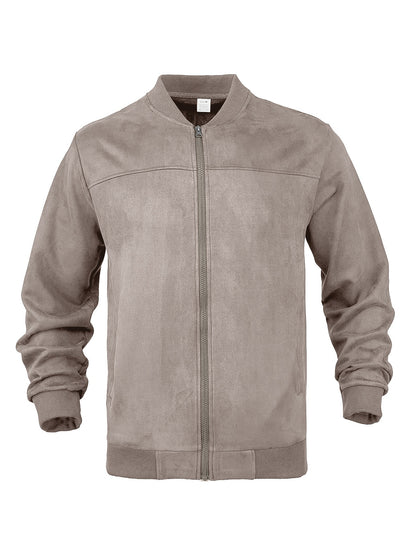 Mens Suede Stand Collar Zipper Jacket