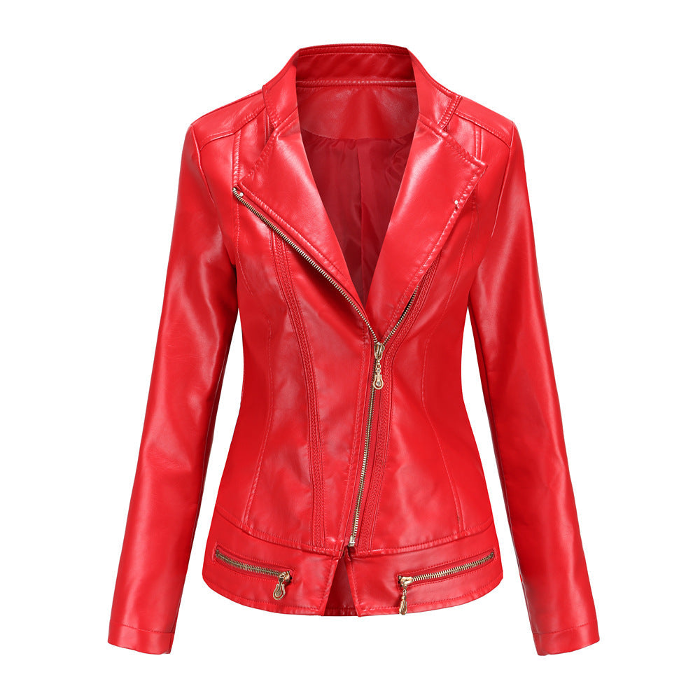 Damen Kunstleder Dünne Frühlings-Herbstjacke Damen Jacke Freizeitkleidung